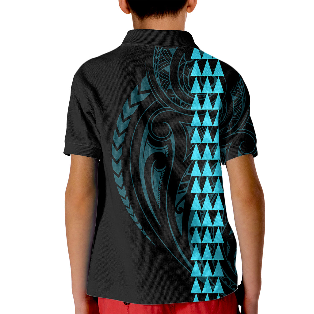 Polynesian Kid Polo Shirt Hawaiian Warrior and Aloha Girl With Hammerhead Shark Tattoos Light Blue LT6 - Polynesian Pride