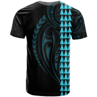 Polynesian T Shirt Hawaiian Warrior and Aloha Girl With Hammerhead Shark Tattoos Light Blue LT6 - Polynesian Pride
