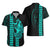 Polynesian Hawaiian Shirt Hawaiian Warrior and Aloha Girl With Hammerhead Shark Tattoos Turquoise LT6 - Polynesian Pride