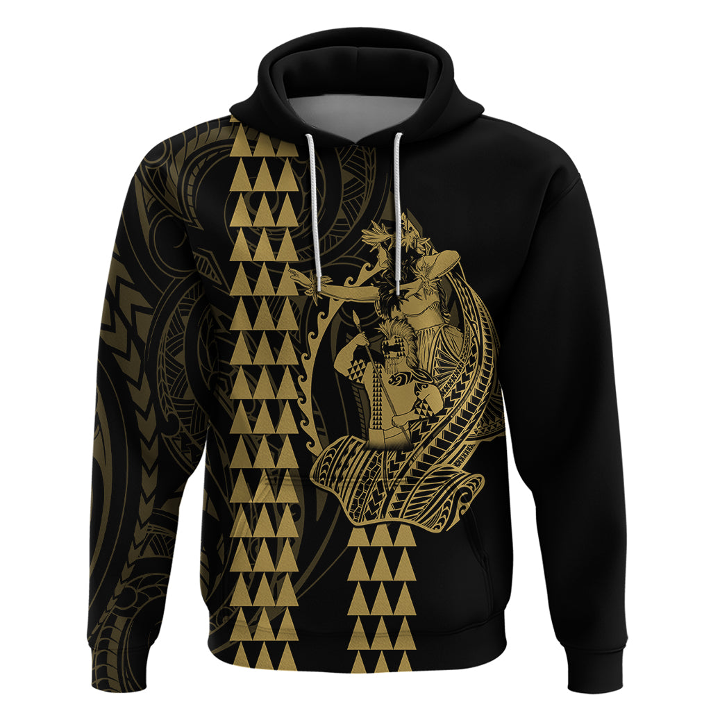 Polynesian Hoodie Hawaiian Warrior and Aloha Girl With Hammerhead Shark Tattoos Gold LT6 Gold - Polynesian Pride