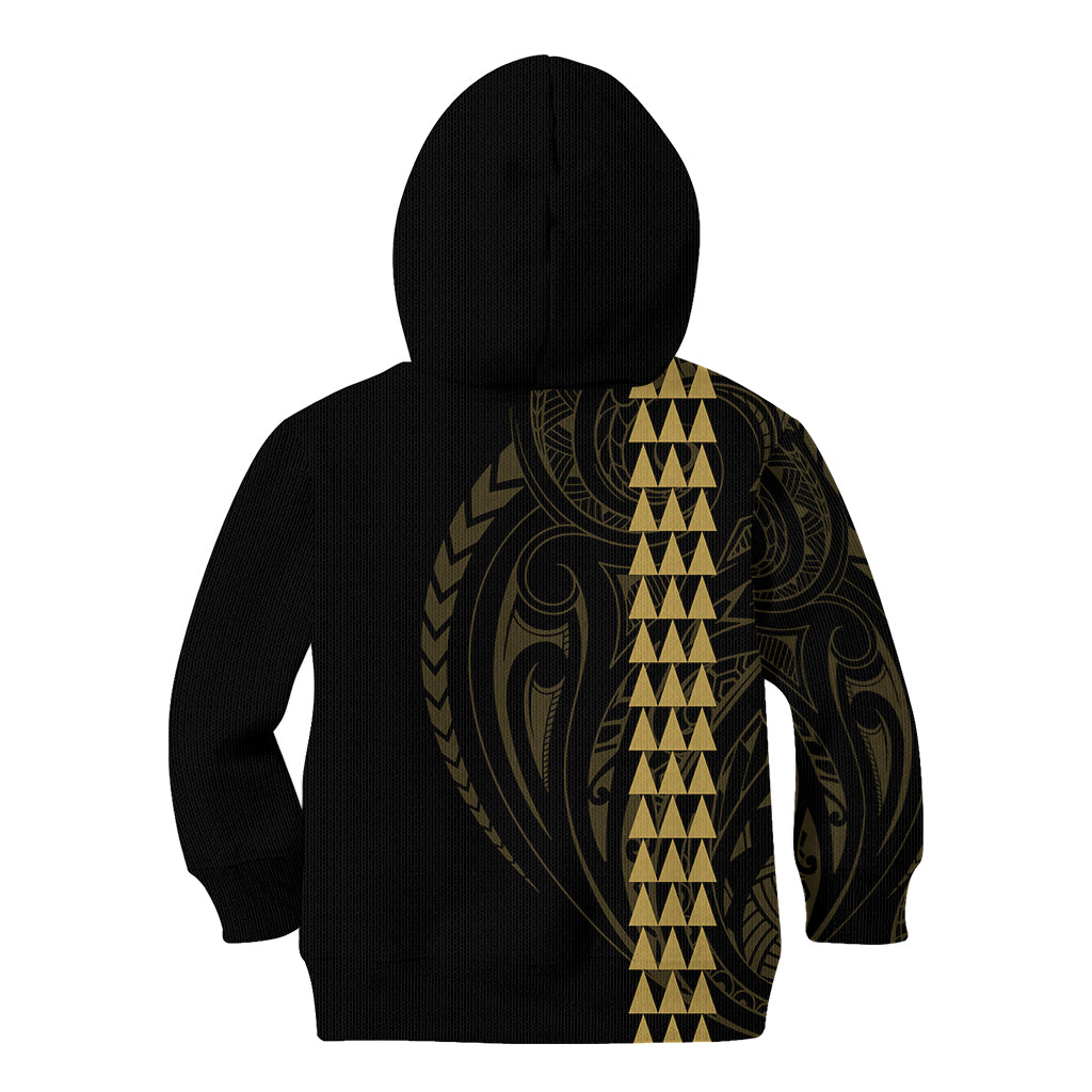Polynesian Kid Hoodie Hawaiian Warrior and Aloha Girl With Hammerhead Shark Tattoos Gold LT6 - Polynesian Pride