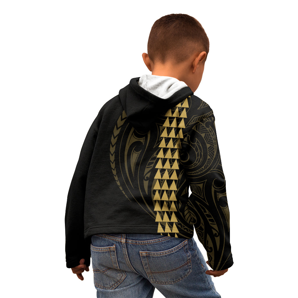 Polynesian Kid Hoodie Hawaiian Warrior and Aloha Girl With Hammerhead Shark Tattoos Gold LT6 - Polynesian Pride