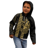 Polynesian Kid Hoodie Hawaiian Warrior and Aloha Girl With Hammerhead Shark Tattoos Gold LT6 - Polynesian Pride