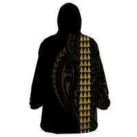 Polynesian Wearable Blanket Hoodie Hawaiian Warrior and Aloha Girl With Hammerhead Shark Tattoos Gold LT6 - Polynesian Pride