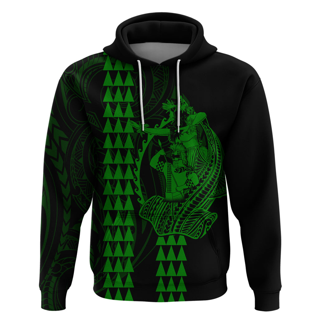 Polynesian Hoodie Hawaiian Warrior and Aloha Girl With Hammerhead Shark Tattoos Green LT6 Green - Polynesian Pride