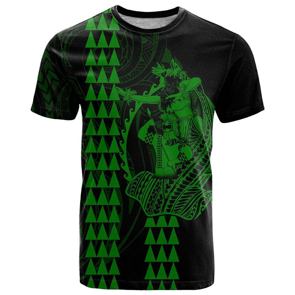 Polynesian T Shirt Hawaiian Warrior and Aloha Girl With Hammerhead Shark Tattoos Green LT6 Green - Polynesian Pride