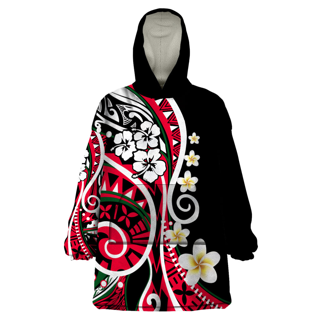 Plumeria Polynesian Wearable Blanket Hoodie Trending Red LT6 One Size Red - Polynesian Pride