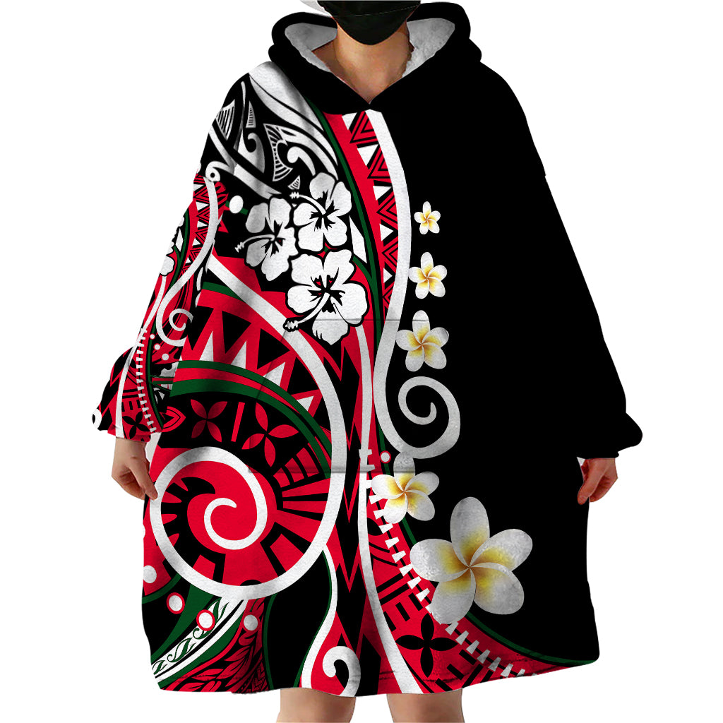 Plumeria Polynesian Wearable Blanket Hoodie Trending Red LT6 - Polynesian Pride