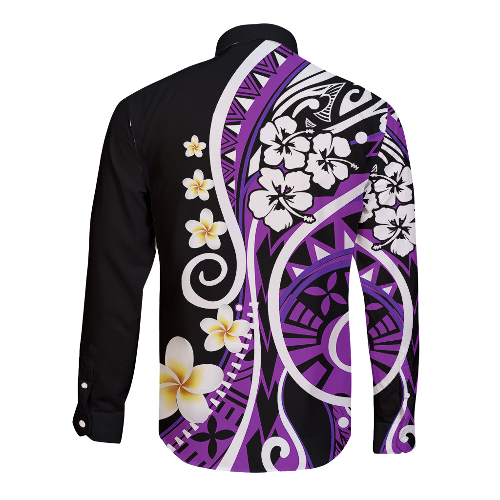 Plumeria Polynesian Long Sleeve Button Shirt Trending Purple LT6 - Polynesian Pride
