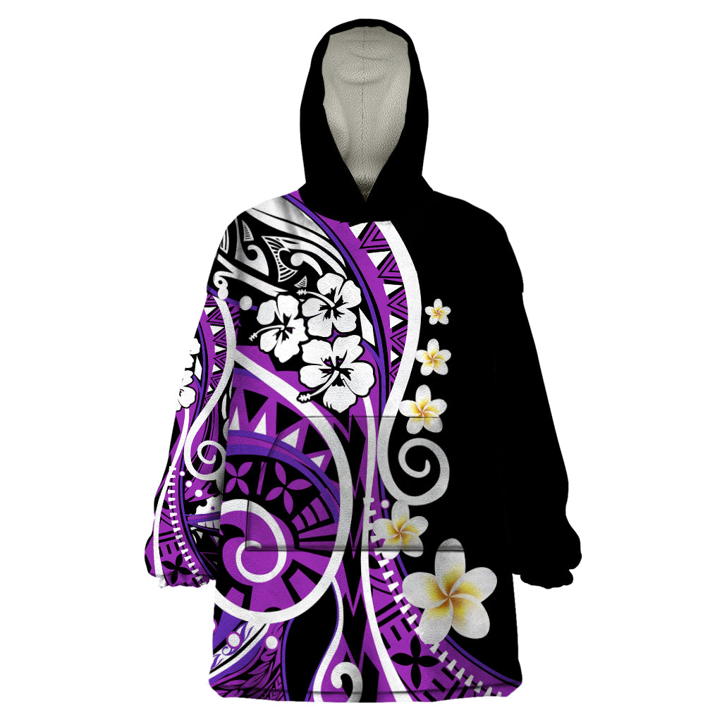 Plumeria Polynesian Wearable Blanket Hoodie Trending Purple LT6 One Size Purple - Polynesian Pride