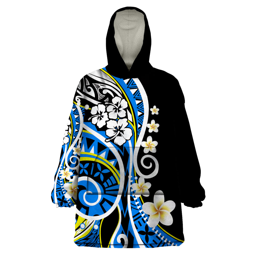 Plumeria Polynesian Wearable Blanket Hoodie Trending Blue LT6 One Size Blue - Polynesian Pride