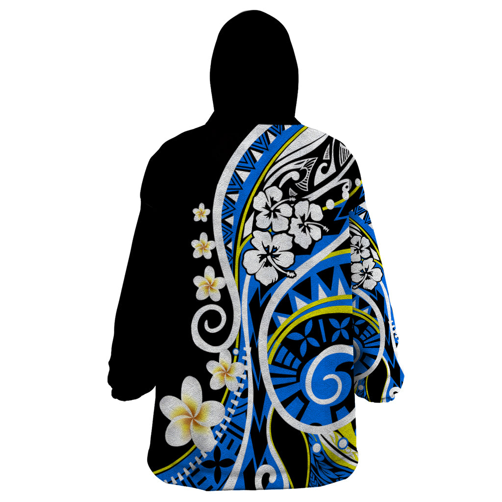 Plumeria Polynesian Wearable Blanket Hoodie Trending Blue LT6 - Polynesian Pride