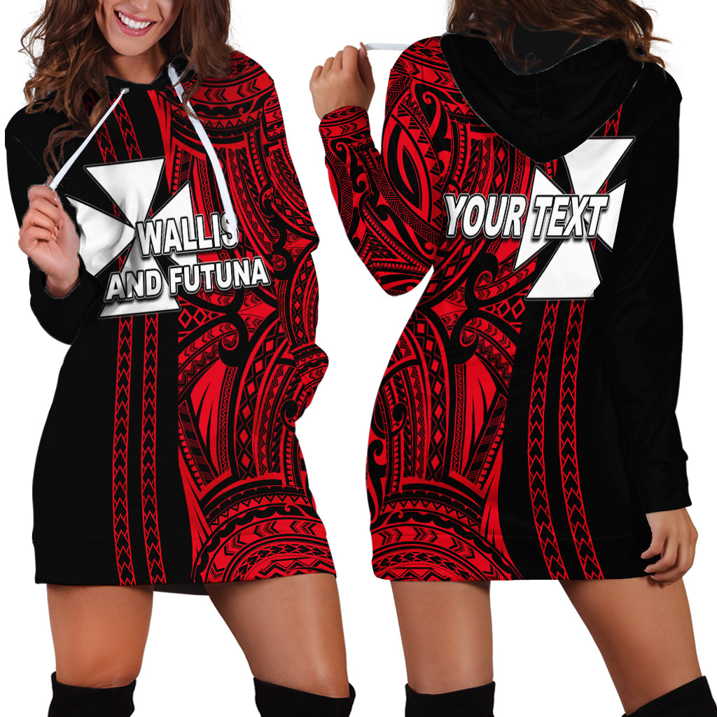 Custom Wallis and Futuna Hoodie Dress Polynesian Tribal Red LT6 - Polynesian Pride