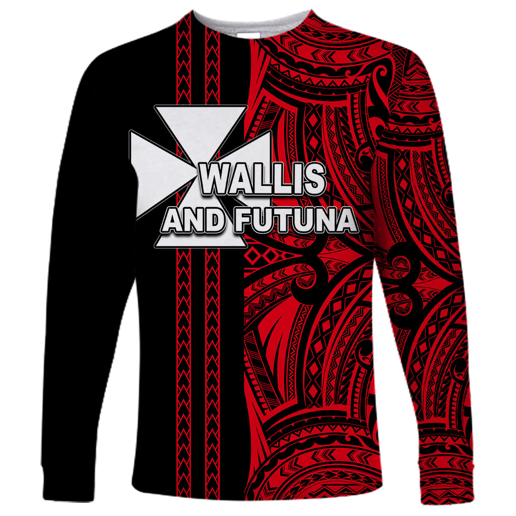 Custom Wallis and Futuna Long Sleeve Shirt Polynesian Tribal Red LT6 Unisex Red - Polynesian Pride