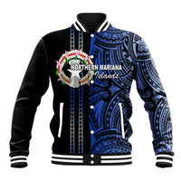 Custom Northern Mariana Islands Baseball Jacket Polynesian Tribal LT6 Unisex Blue - Polynesian Pride