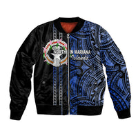Custom Northern Mariana Islands Bomber Jacket Polynesian Tribal LT6 Unisex Blue - Polynesian Pride