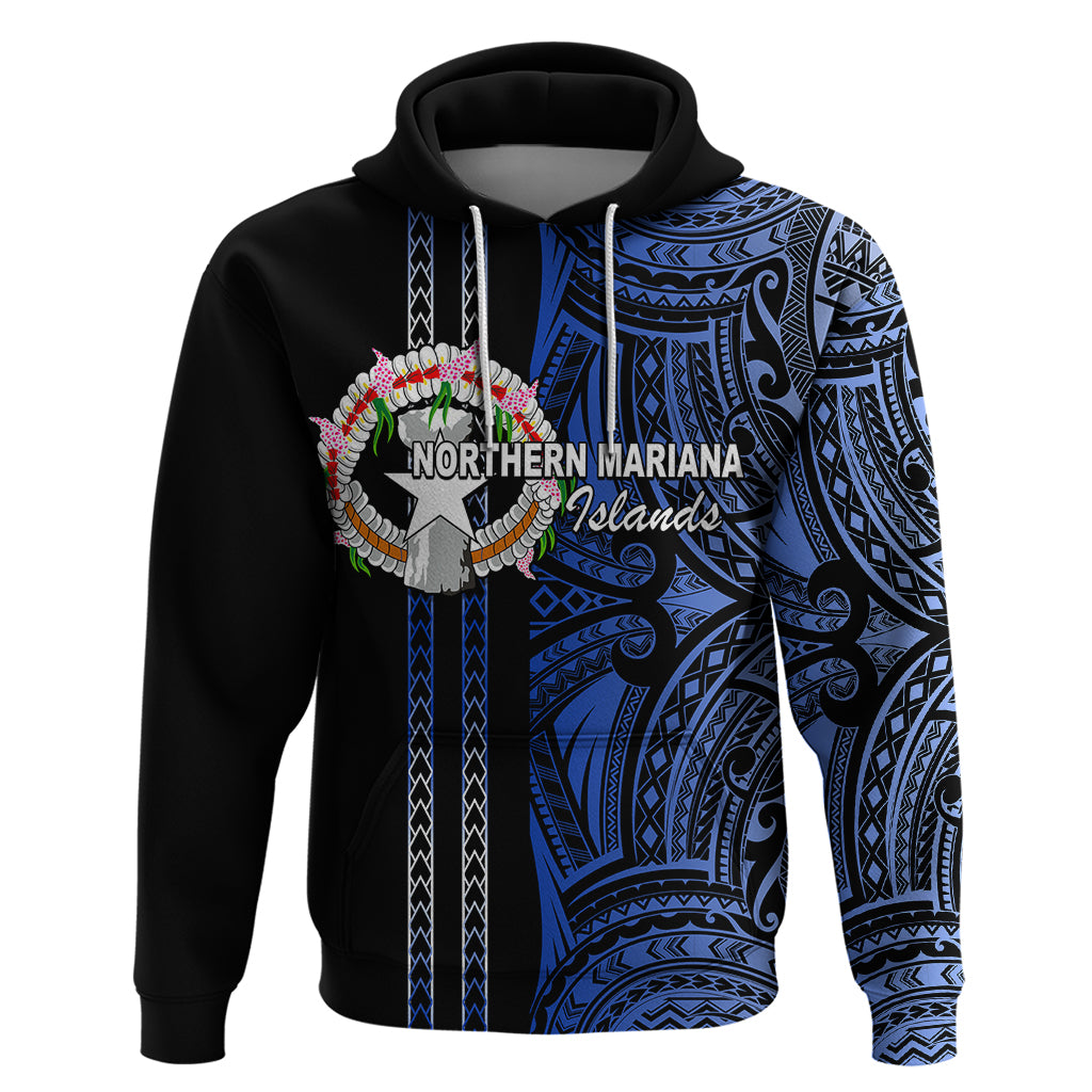 Custom Northern Mariana Islands Hoodie Polynesian Tribal LT6 Pullover Hoodie Blue - Polynesian Pride