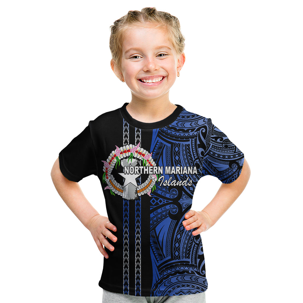Custom Northern Mariana Islands Kid T Shirt Polynesian Tribal LT6 Blue - Polynesian Pride