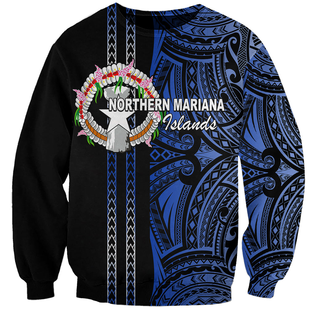 Custom Northern Mariana Islands Sweatshirt Polynesian Tribal LT6 Unisex Blue - Polynesian Pride