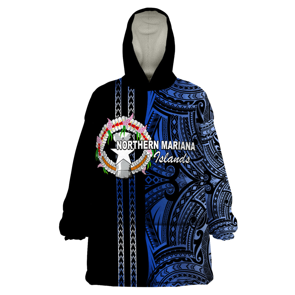 Custom Northern Mariana Islands Wearable Blanket Hoodie Polynesian Tribal LT6 One Size Blue - Polynesian Pride