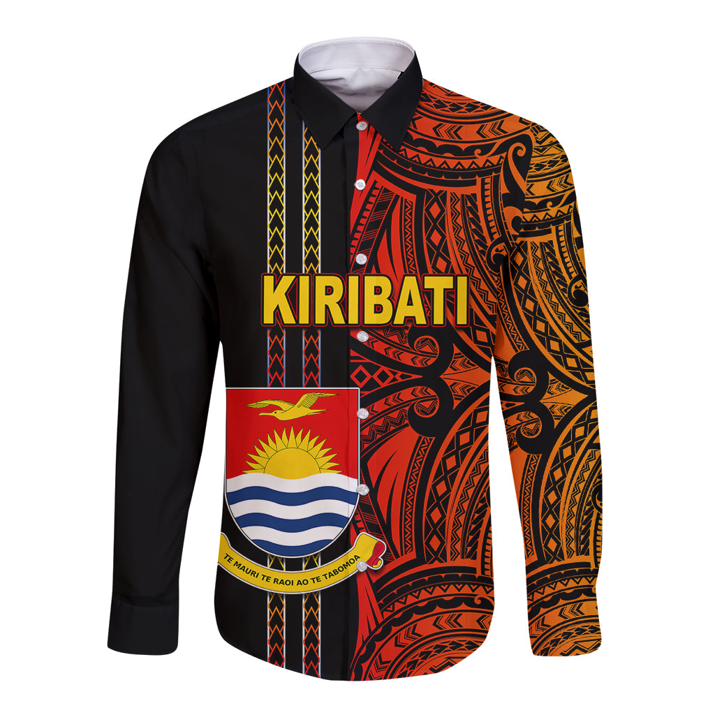 Custom Kiribati Long Sleeve Button Shirt Polynesian Tribal LT6 Unisex Red - Polynesian Pride