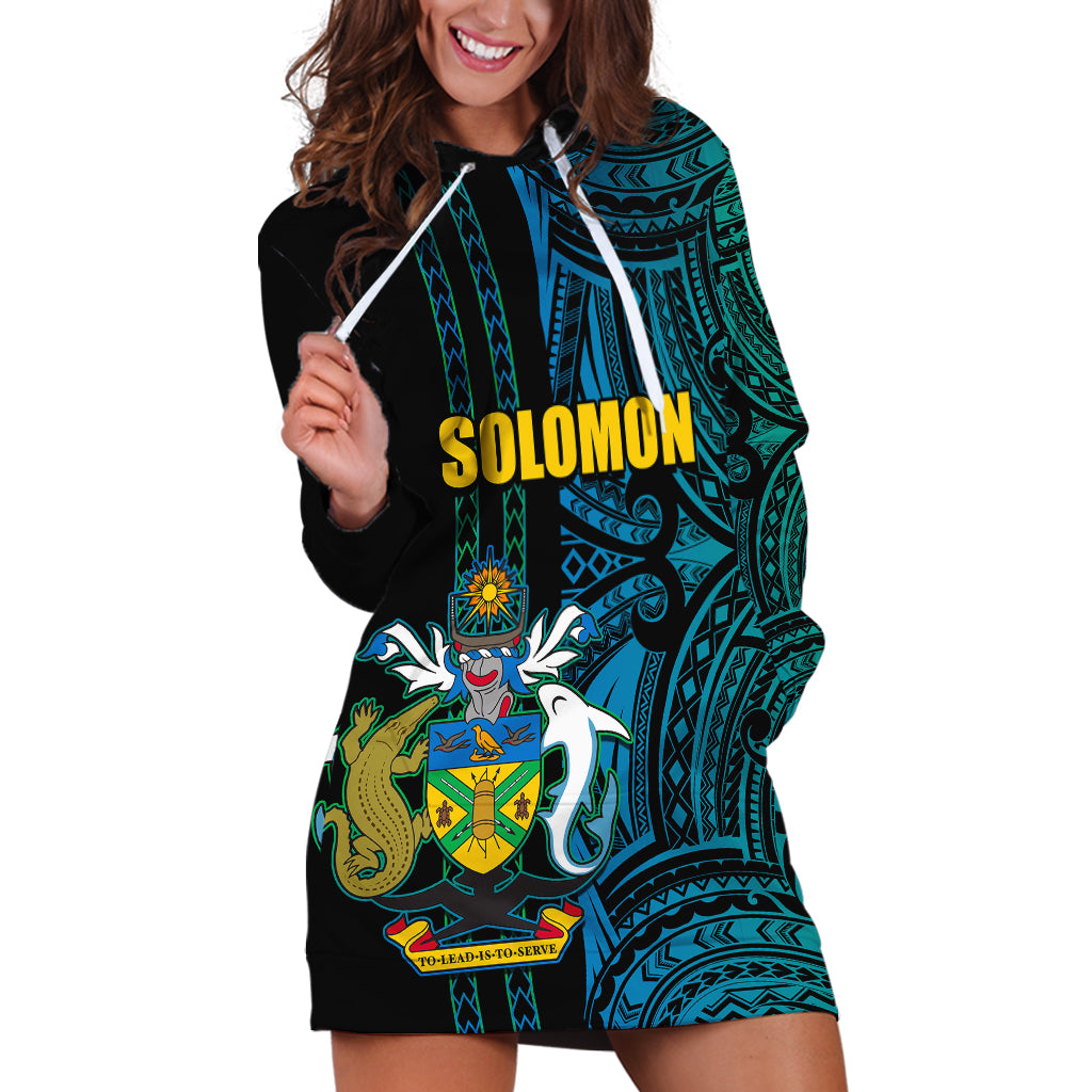 Custom Solomon Islands Hoodie Dress Polynesian Tribal LT6 Blue - Polynesian Pride