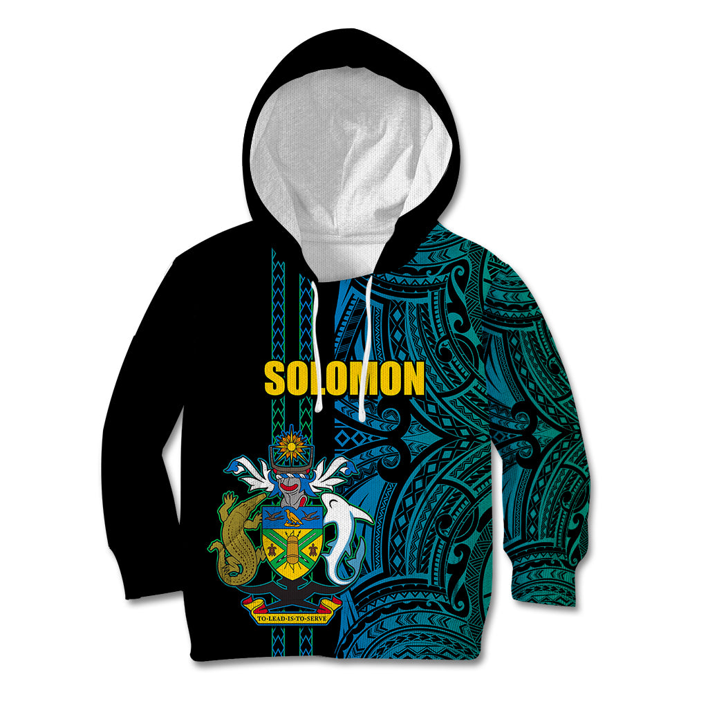 Custom Solomon Islands Kid Hoodie Polynesian Tribal LT6 Blue - Polynesian Pride