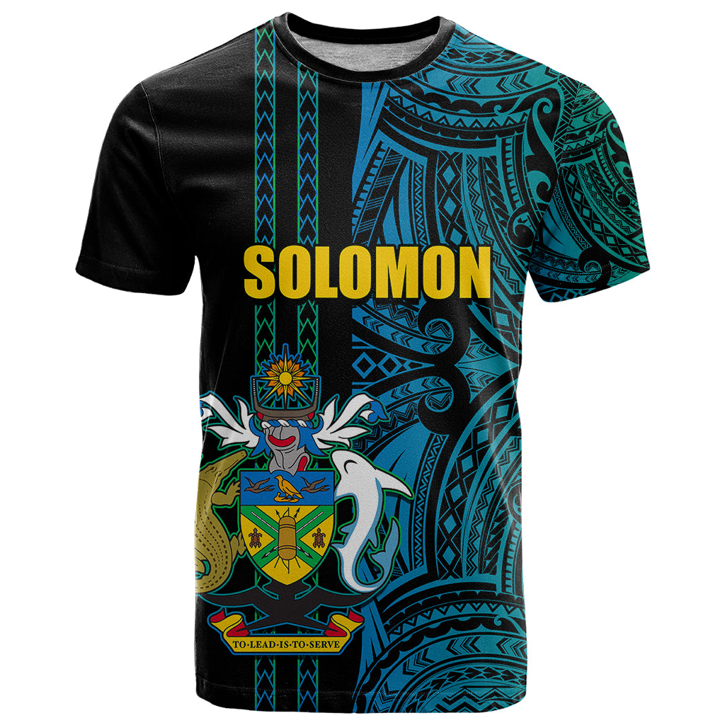 Custom Solomon Islands T Shirt Polynesian Tribal LT6 Blue - Polynesian Pride
