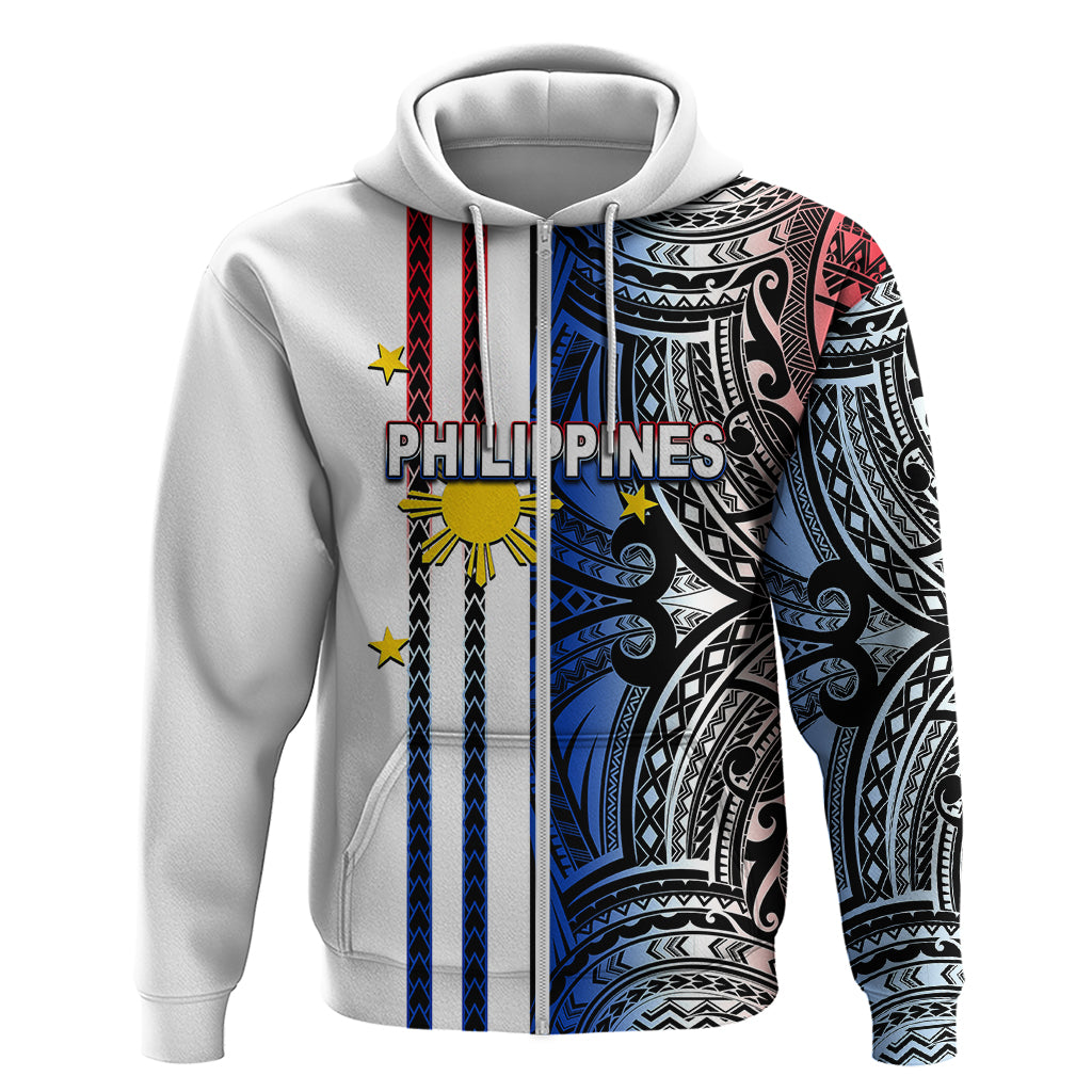 Custom Philippines Hoodie Polynesian Tribal White LT6 Zip Hoodie White - Polynesian Pride