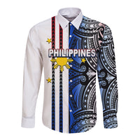 Custom Philippines Long Sleeve Button Shirt Polynesian Tribal White LT6 Unisex White - Polynesian Pride