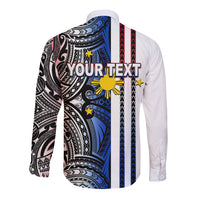 Custom Philippines Long Sleeve Button Shirt Polynesian Tribal White LT6 - Polynesian Pride