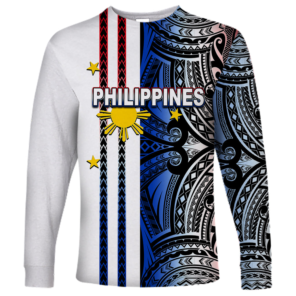 Custom Philippines Long Sleeve Shirt Polynesian Tribal White LT6 Unisex White - Polynesian Pride