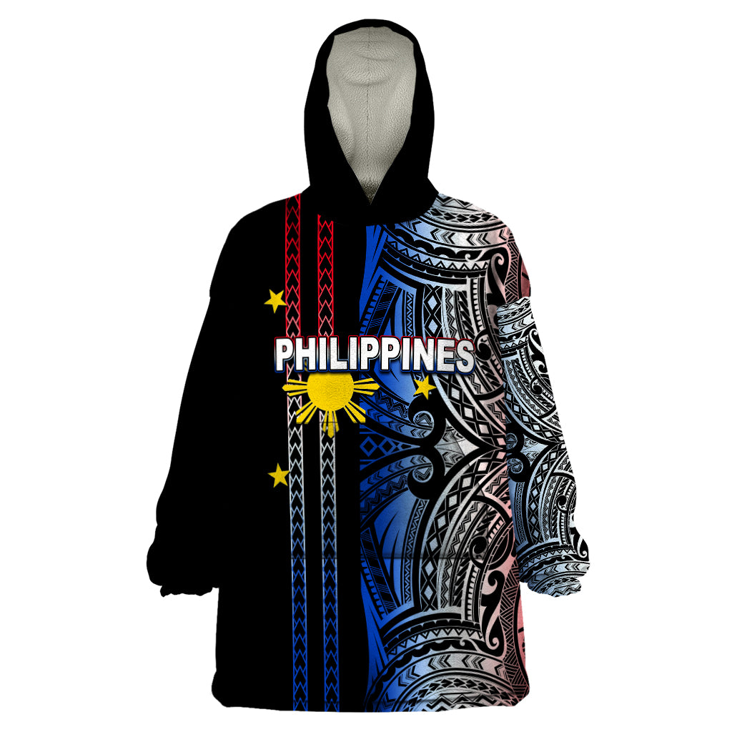 Custom Philippines Wearable Blanket Hoodie Polynesian Tribal Black LT6 One Size Black - Polynesian Pride