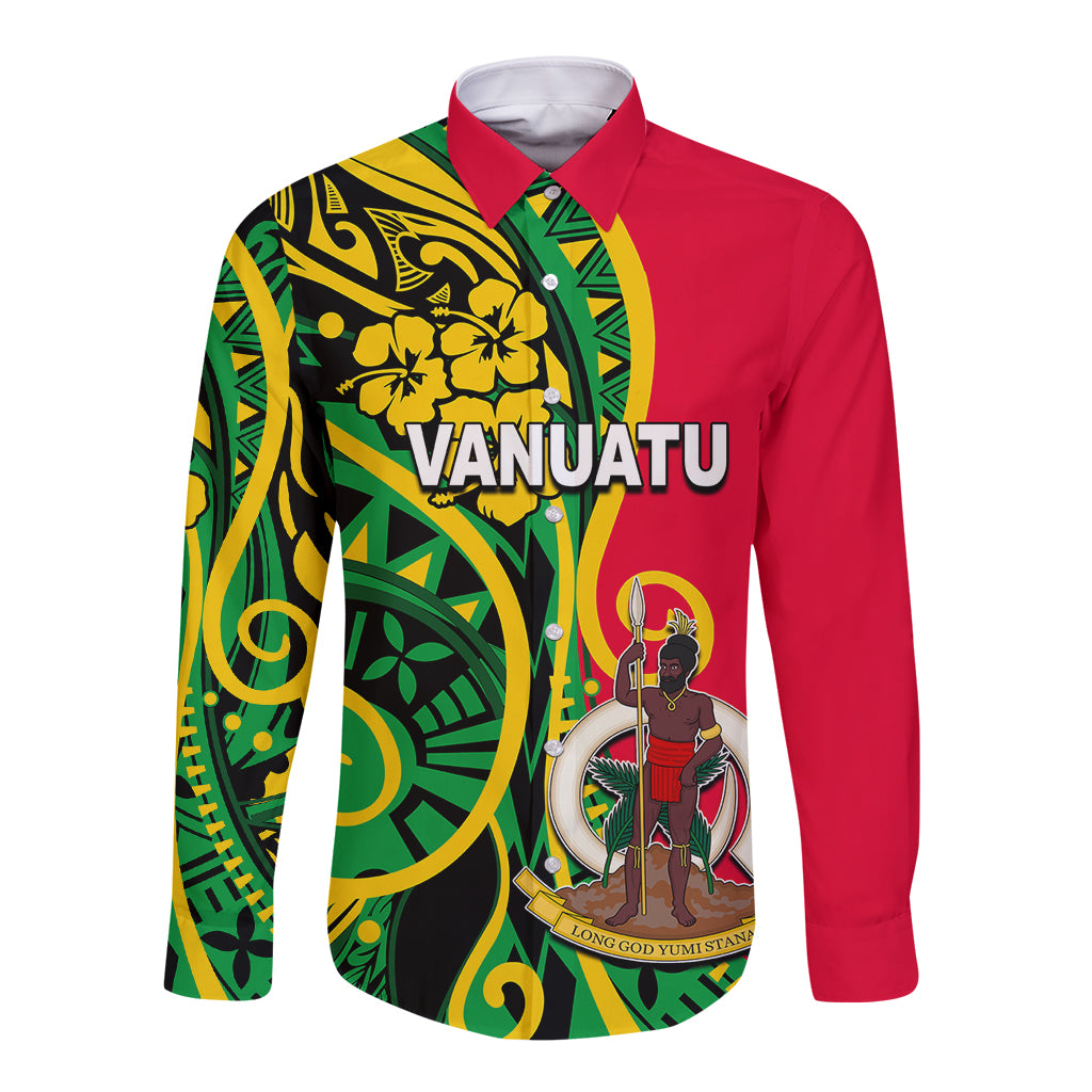 (Custom Personalised) Vanuatu Long Sleeve Button Shirt Polynesian Patterns LT6 Unisex Green - Polynesian Pride