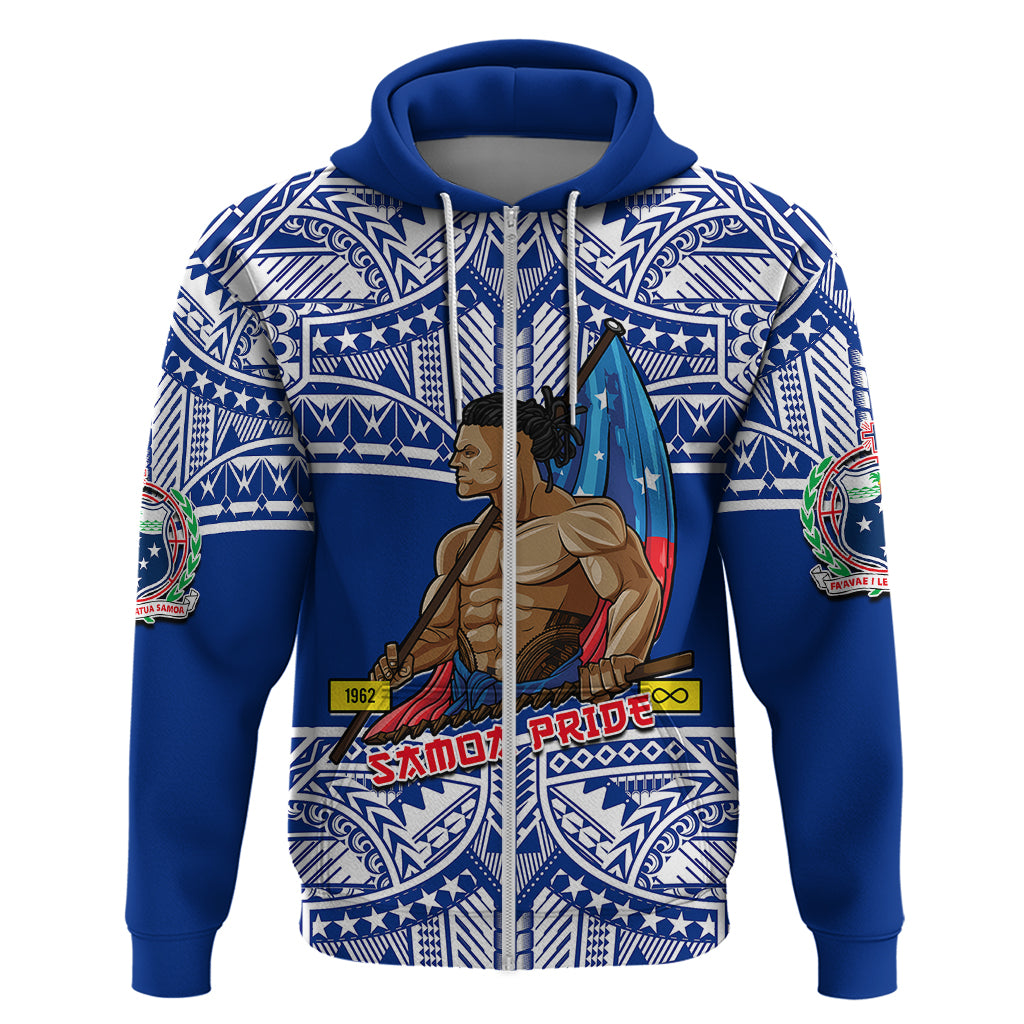 Custom Samoa Pride Hoodie Tribal Patterns Blue LT6 Zip Hoodie Blue - Polynesian Pride