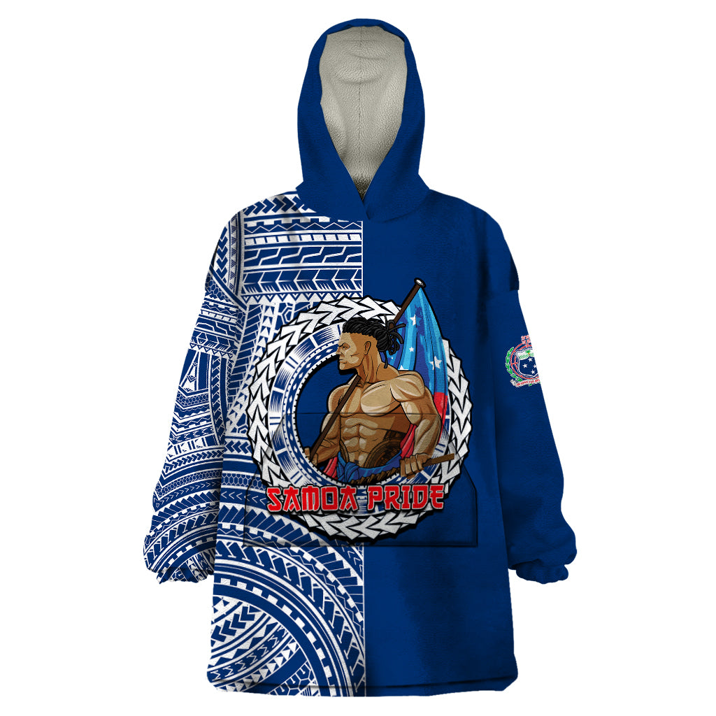 (Custom Personalised) Samoa Pride Wearable Blanket Hoodie Polynesian Patterns Blue LT6 One Size Blue - Polynesian Pride