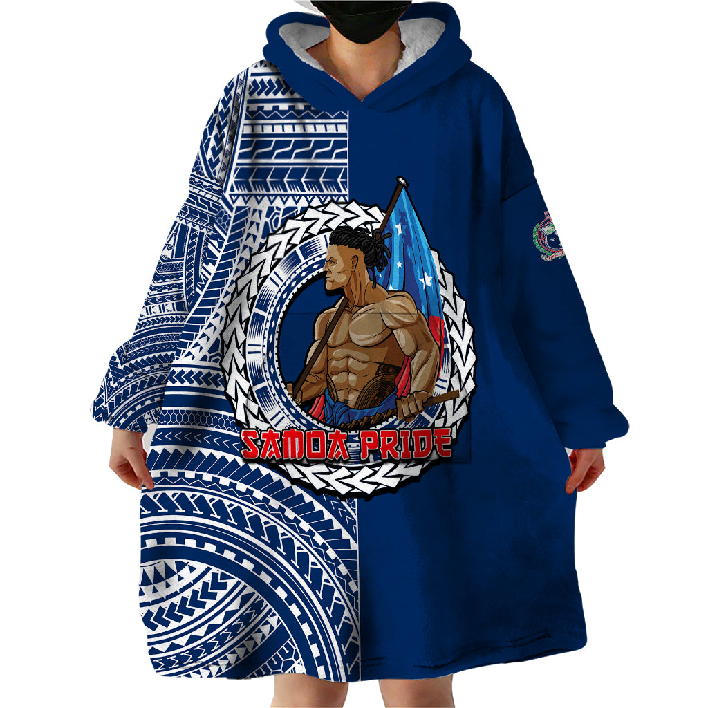 (Custom Personalised) Samoa Pride Wearable Blanket Hoodie Polynesian Patterns Blue LT6 - Polynesian Pride