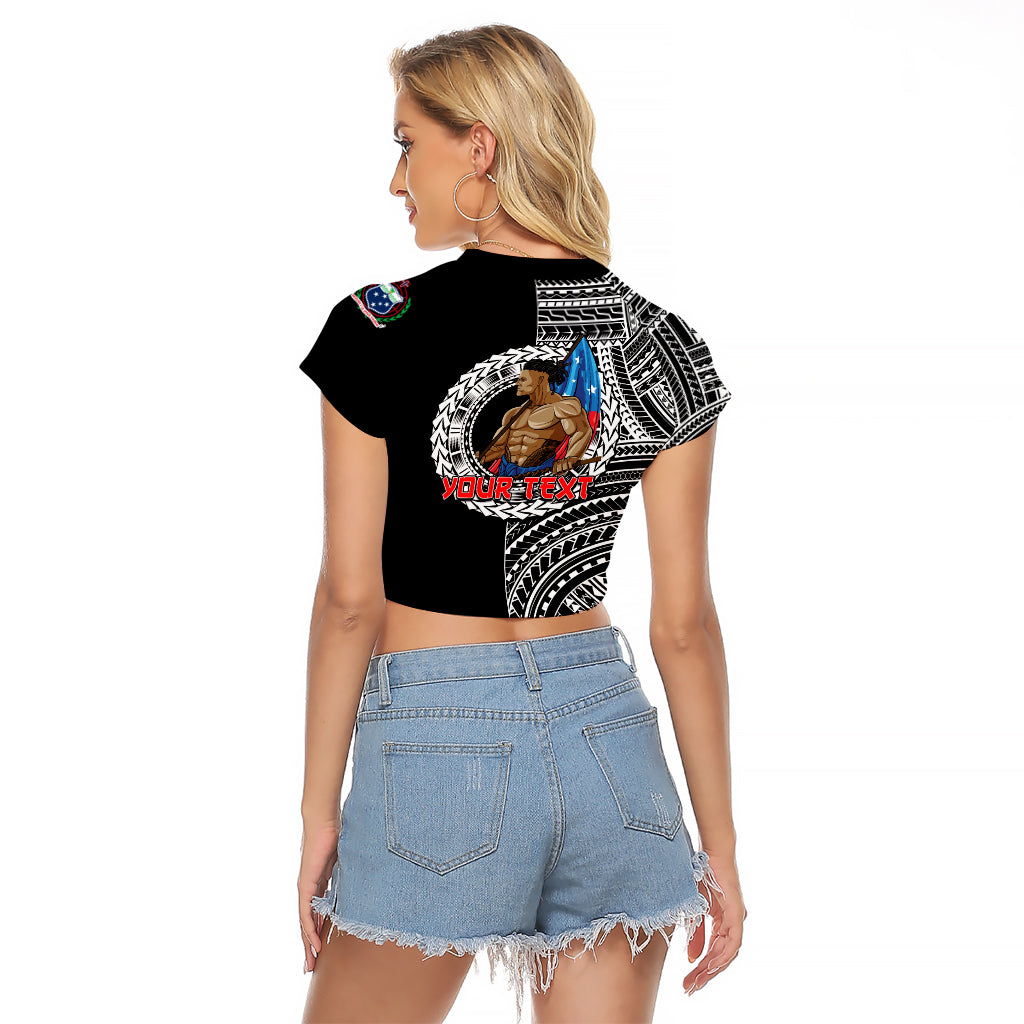 (Custom Personalised) Samoa Pride Raglan Cropped T Shirt Polynesian Patterns Black LT6 - Polynesian Pride