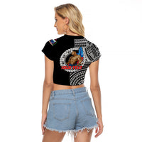 (Custom Personalised) Samoa Pride Raglan Cropped T Shirt Polynesian Patterns Black LT6 - Polynesian Pride