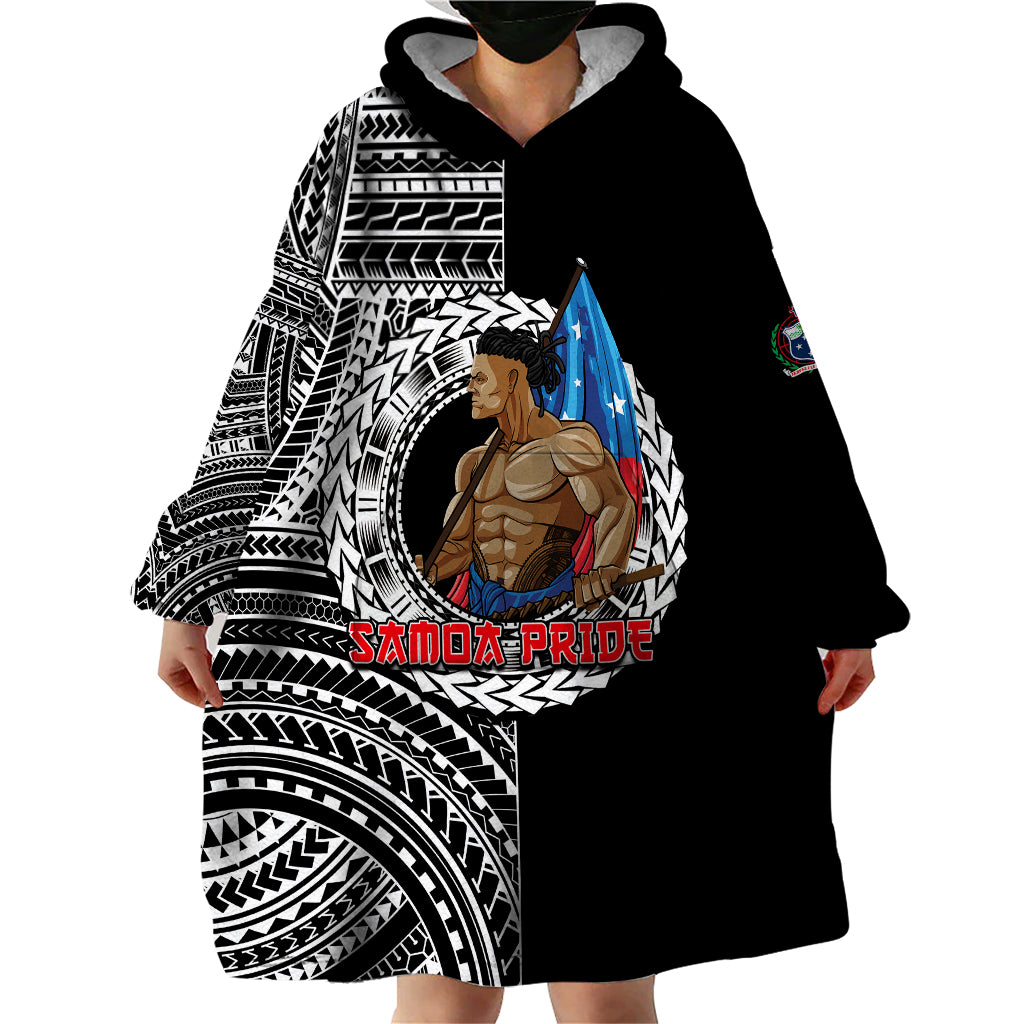 (Custom Personalised) Samoa Pride Wearable Blanket Hoodie Polynesian Patterns Black LT6 - Polynesian Pride