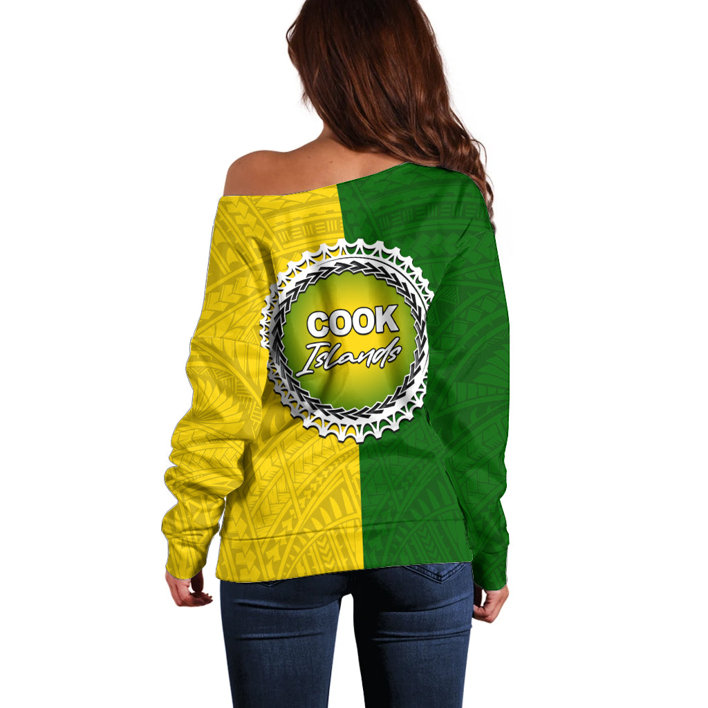 Cook Islands Off Shoulder Sweater Yellow-Green Half Style LT6 - Polynesian Pride