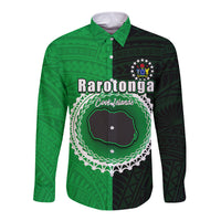 Custom Rarotonga Of Cook Islands Long Sleeve Button Shirt Mix Half Black LT6 Unisex Green - Polynesian Pride