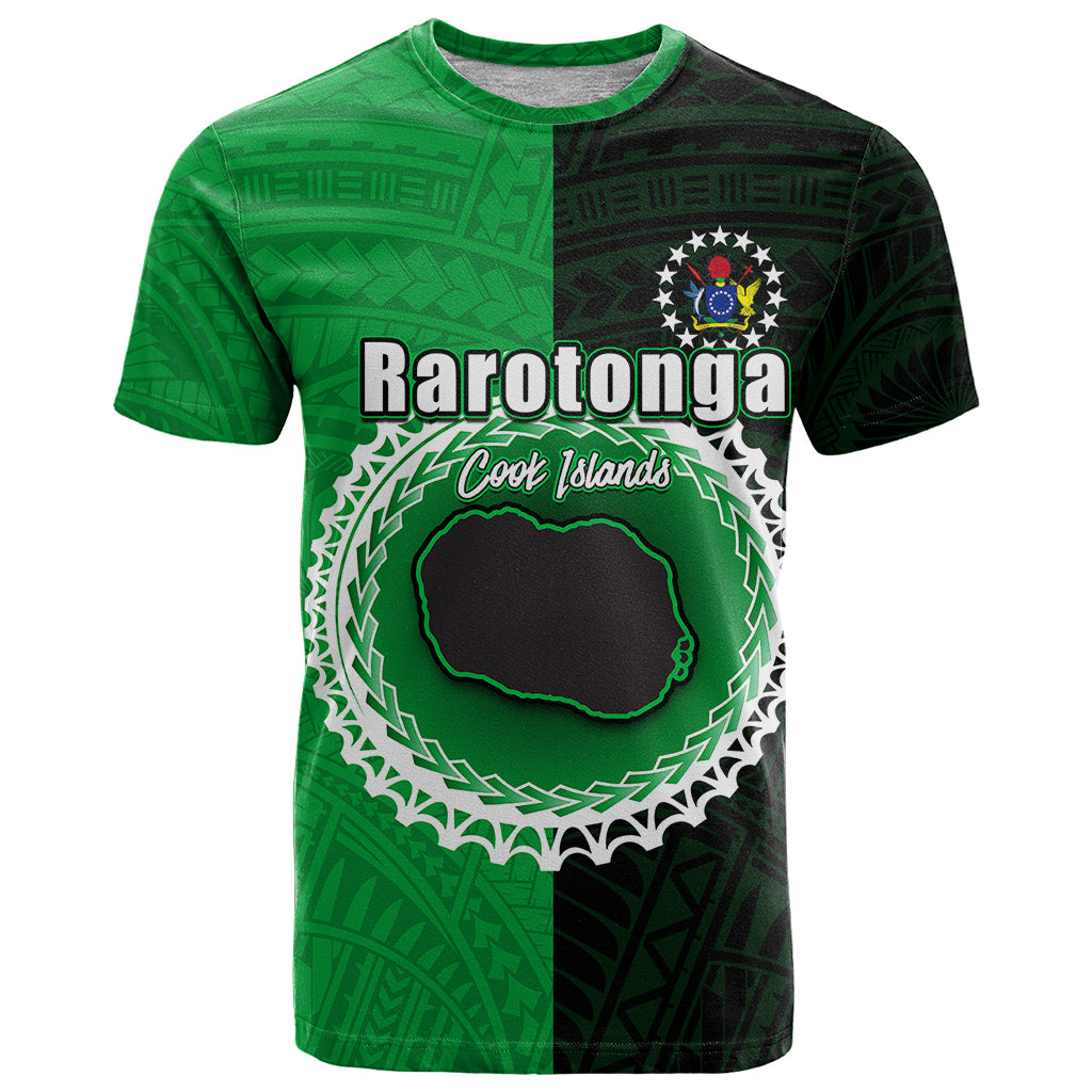 Custom Rarotonga of Cook Islands T Shirt Mix Half Black LT6 Green - Polynesian Pride