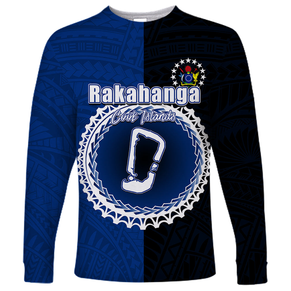 Custom Rakahanga Of Cook Islands Long Sleeve Shirt Mix Half Black LT6 Unisex Blue - Polynesian Pride