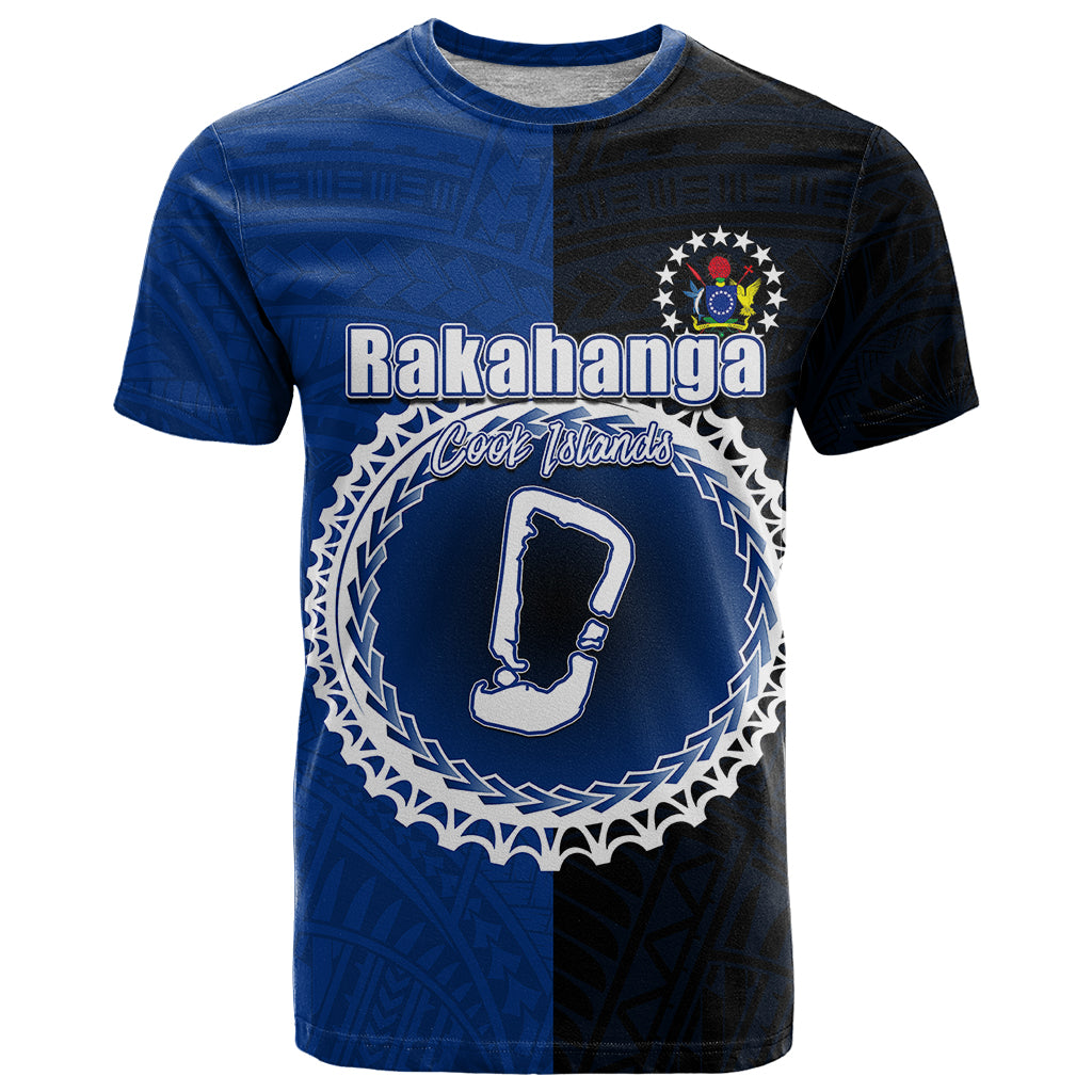 Custom Rakahanga of Cook Islands T Shirt Mix Half Black LT6 Blue - Polynesian Pride