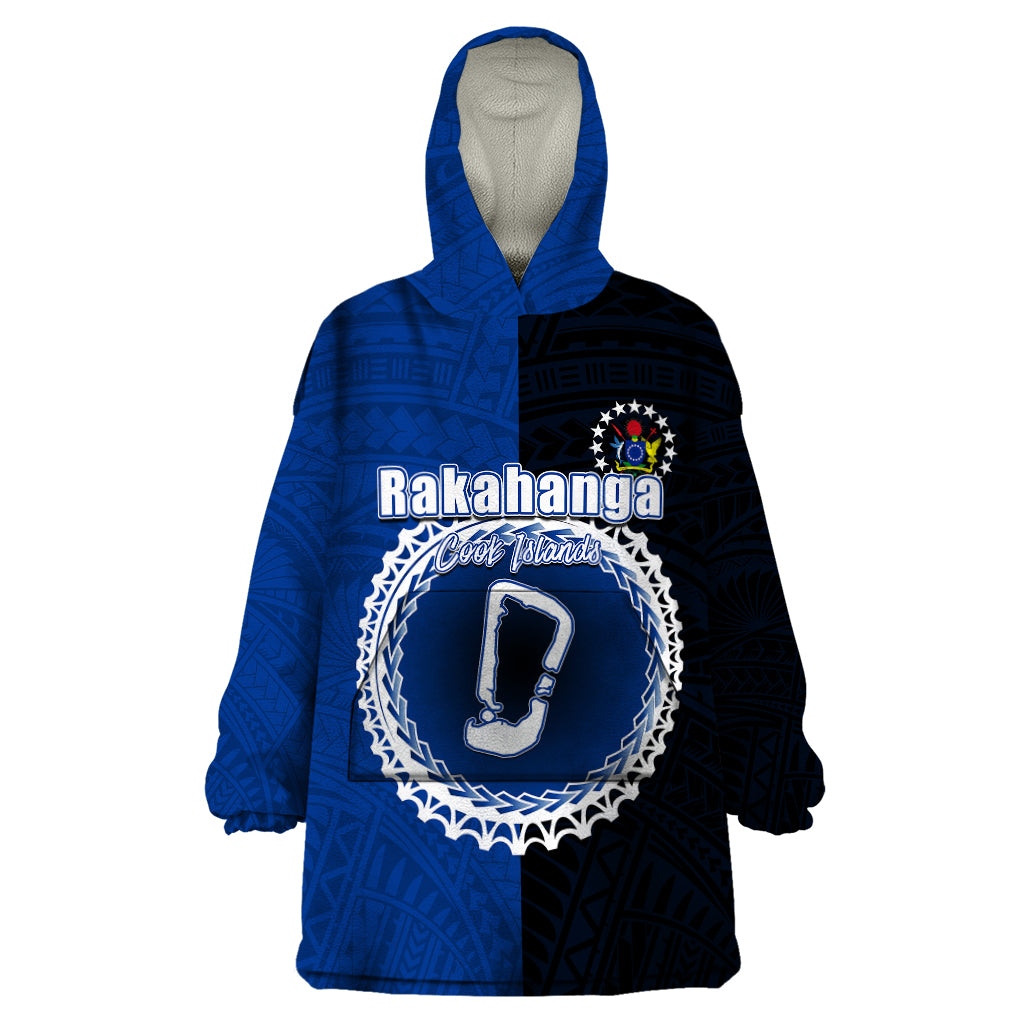 Custom Rakahanga Of Cook Islands Wearable Blanket Hoodie Mix Half Black LT6 One Size Blue - Polynesian Pride