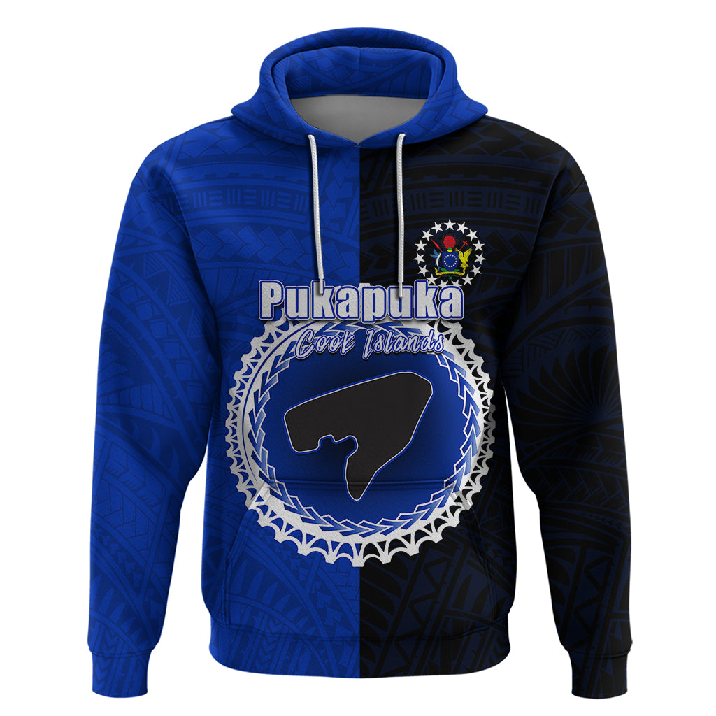 Custom Pukapuka of Cook Islands Hoodie Mix Half Black LT6 Pullover Hoodie Blue - Polynesian Pride