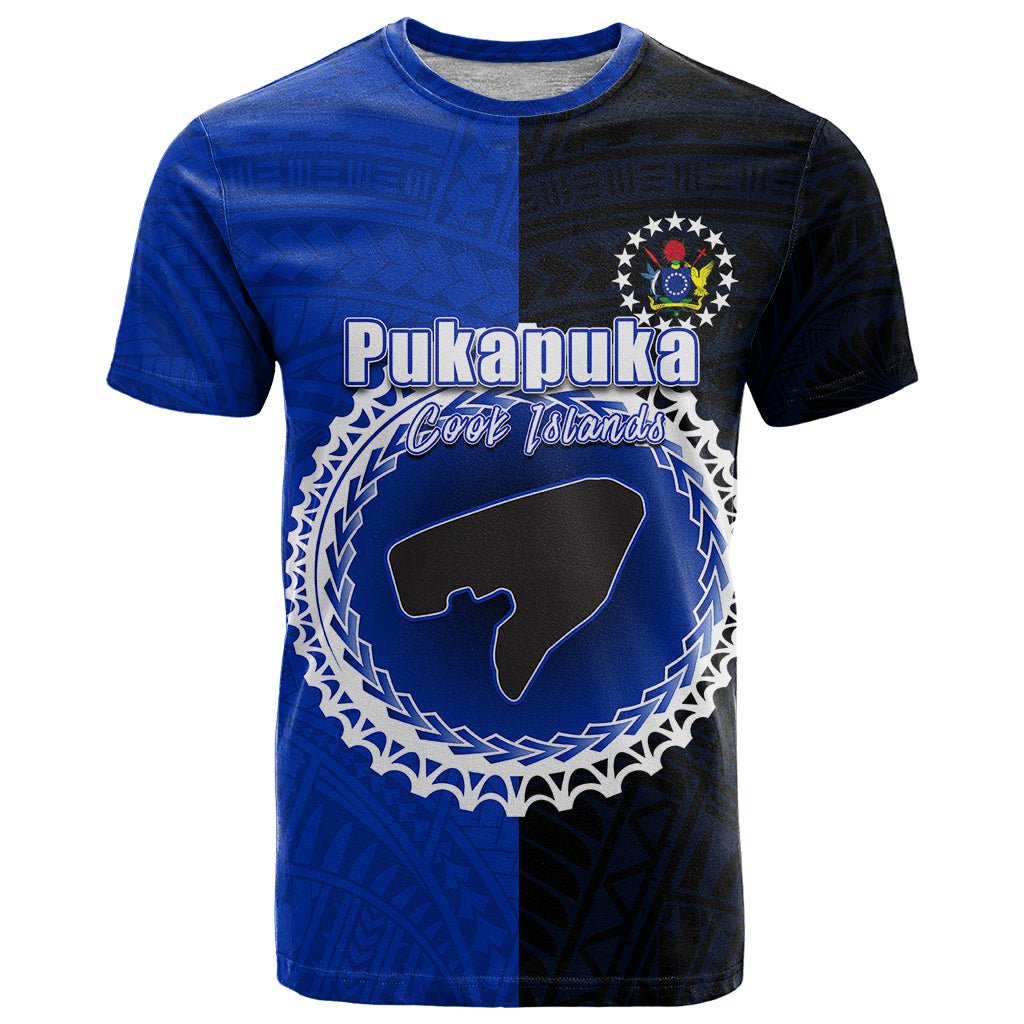 Custom Pukapuka of Cook Islands T Shirt Mix Half Black LT6 Blue - Polynesian Pride