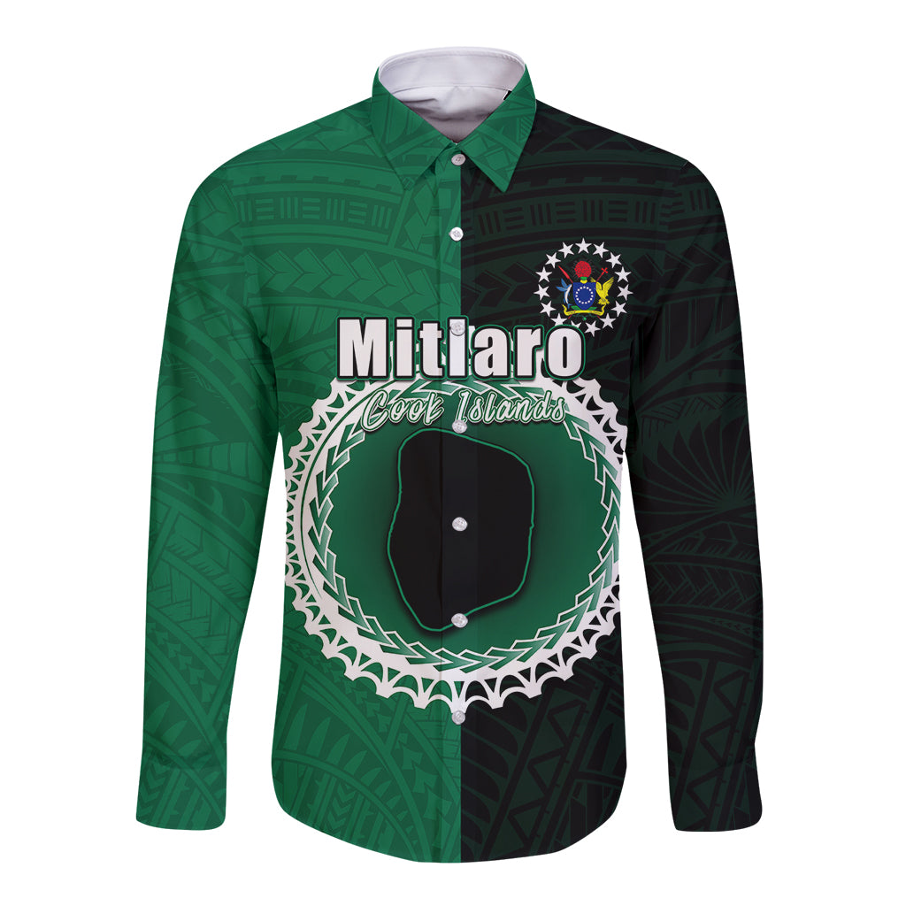 Custom Mitiaro Of Cook Islands Long Sleeve Button Shirt Mix Half Black LT6 Unisex Green - Polynesian Pride