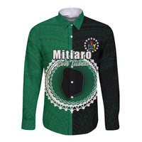Custom Mitiaro Of Cook Islands Long Sleeve Button Shirt Mix Half Black LT6 Unisex Green - Polynesian Pride